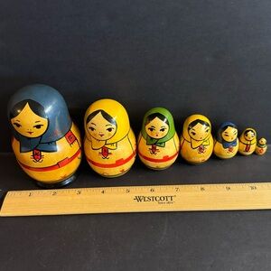 Vtg.7 PC. Vintage hand painted Festive Matryoshka Russian nesting dolls.